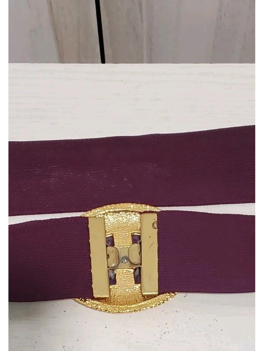 Vintage Day-Lor 80s Purple Elastic Cinch Belt L - XL Leather Buckle USA EUC